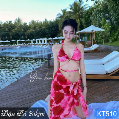 Set bikini 2 mảnh sexy kèm khăn choàng quyến rũ, áo đệm mỏng cùng quần tam giác, mẫu Âu Mỹ trẻ trung khoe dáng trẻ trung nóng bỏng | KT520