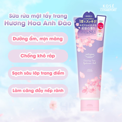 Sữa Rửa Mặt Tẩy Trang Hương Hoa Anh Đào Kose Softymo Cleansing Foam Hyaluronic Acid (190 G)