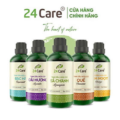 Tinh dầu nguyên chất Bạc Hà 24Care/ Sả chanh/ Quế/ Oải hương/ Bưởi/ Cam/ Hoa Lài/ Quýt/ Tràm Huế/ Hoa Hồng/ Lavender/ Ngọc Lan Tây/ Tràm Trà/ Sả Java/ Trà Xanh/ Gỗ Hồng/ Hoa Anh Đào
