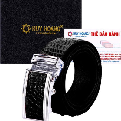 Thắt Lưng Nam Da Cá Sấu Nguyên Con Bụng Bản Lớn Huy Hoàng HT4748 - Đen
