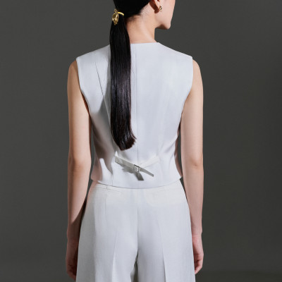 Quần vải ống suông fom dài TOVE màu trắng thiết kế cao cấp WHITE CHIC