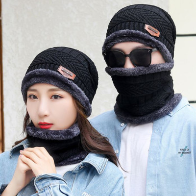 Mũ len kèm khăn quàng cổ ấm áp, thiết kế thời trang, phong cách Hàn Quốc, dành cho cả nam và nữ.