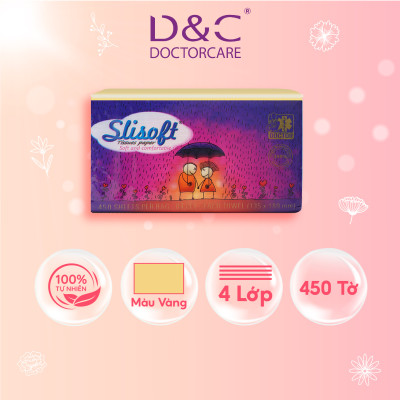 Giấy ăn Slisoft Vàng tự nhiên đa năng,khăn giấy rút thân thiện môi trường không chất tẩy trắng an toàn cho cả gia đình
