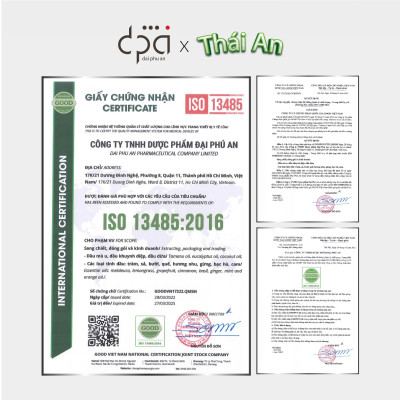 Tinh dầu Bưởi Thái An - Đạt chứng nhận ISO toàn cầu 13485 - Tinh dầu nguyên chất Dưỡng Tóc, Xông Hương, Giảm Mụn, Sáng Da, Thư Giãn