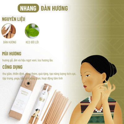 Nhang Thủ Công Đàn Hương 3 Lành Hộp 30 Que 100 % Tự Nhiên Tặng Kèm Đế Chăm Không Hóa Chất Xông Thơm