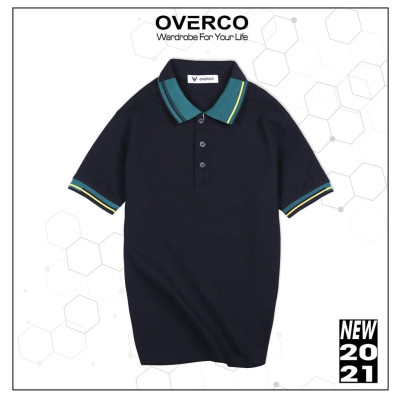 Áo Thun Cá Sấu Nam OVERCO Cổ Bẻ Màu Đen Phối Bo Tay Thời Trang 