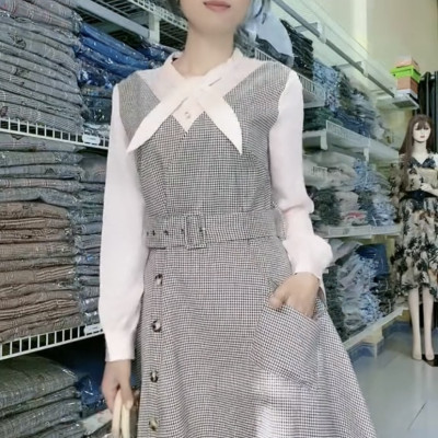 Đầm xòe kẻ sọc kèm belt thanh lịch cá tính myqlothing.