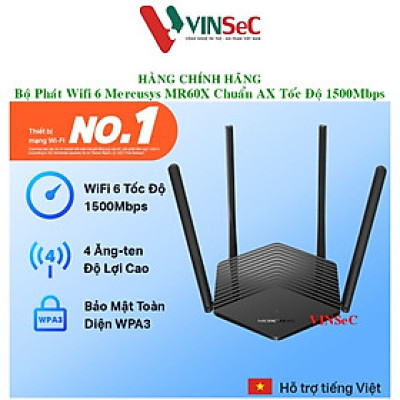 Bộ Phát Wifi 6 Mercusys MR60X Chuẩn AX Tốc Độ 1500Mbps - Hàng Chính Hãng
