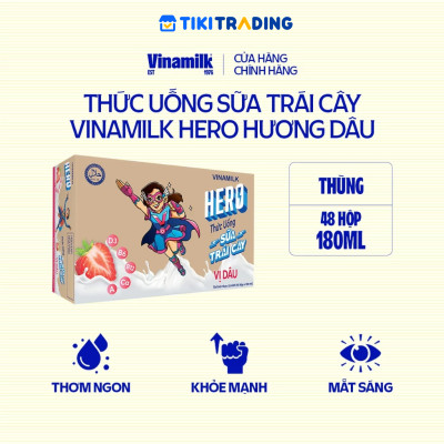 Thùng Thức uống sữa trái cây vị dâu Vinamilk Hero 180ml - 48 hộp/Thùng