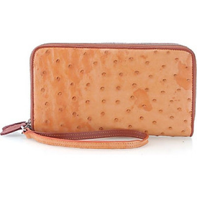 Ví Da Đà Điểu Nhiều Ngăn Huy Hoàng HT3415 (11 x 22 cm) - Vàng Bò