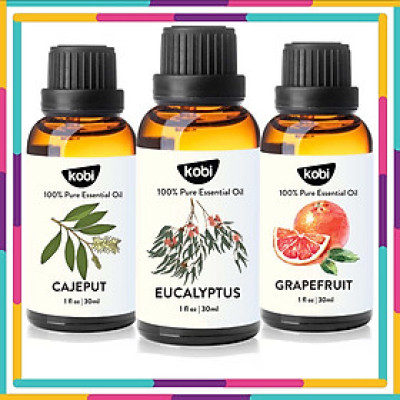 Combo 3 Tinh Dầu Xông Phòng Kobi: Tinh Dầu Tràm Gió (30ml) + Tinh Dầu Khuynh Diệp (30ml) + Tinh Dầu Bưởi (30ml) - Tinh Dầu Thiên Nhiên Nguyên Chất, Tốt Cho Bé Sơ Sinh, Giúp Giữ Ấm Cơ Thể, Phòng Ngừa Bệnh Hô Hấp Hiệu Quả