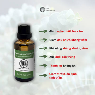 Tinh dầu Khuynh diệp thiên nhiên nguyên chất Nano Cinnamon 10/30/50/100ml - thông mũi, đuổi côn trùng. Có kiểm định