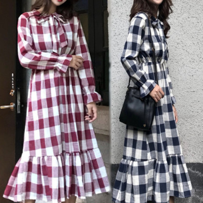 Đầm Ca Rô Nơ Cổ Thanh Lịch DN063 MayHomes