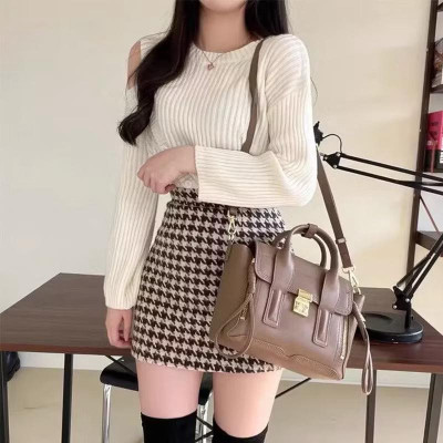 Chân váy dạ len lông cao cấp cho nữ Họa tiết Houndstooth