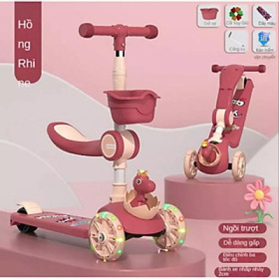 Xe trượt scooter cho trẻ em có  đèn, ghế ngồi 2in1 có giỏ đồ mẫu mới - Xe đồ chơi cho bé